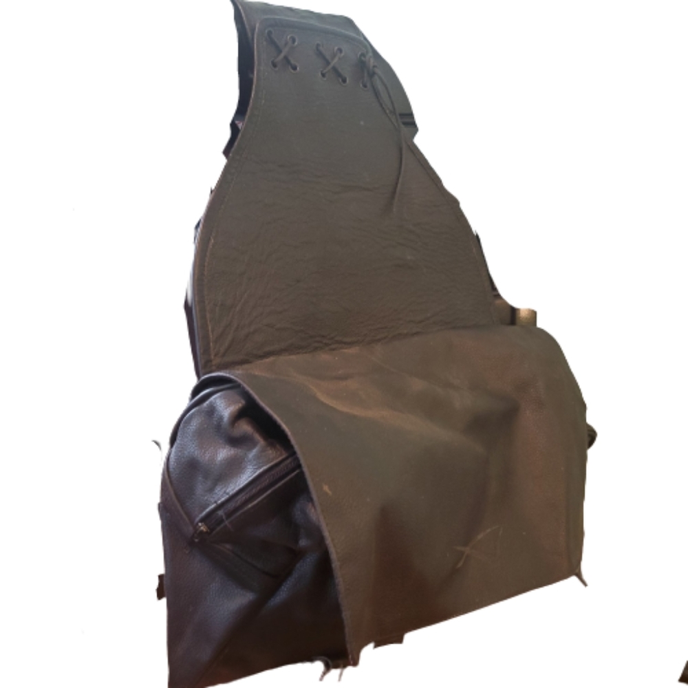 A Pro Evolution Mens Black Leather Outdoor Double Pouch Motorcycle Bag